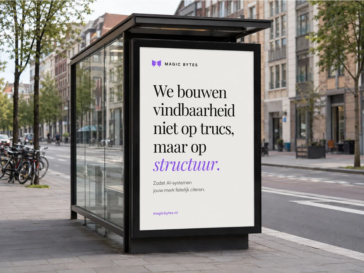 Magic Bytes-buitenreclame: We bouwen vindbaarheid niet op trucs, maar op structuur.