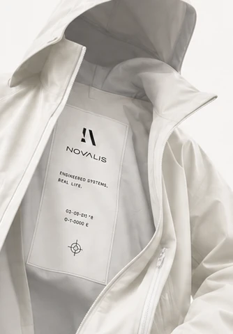 Detail van de binnenzijde en het merklabel van een NOVALIS-jack.