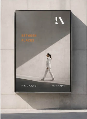Diagonale vlakken en licht in de NOVALIS-campagneposter.