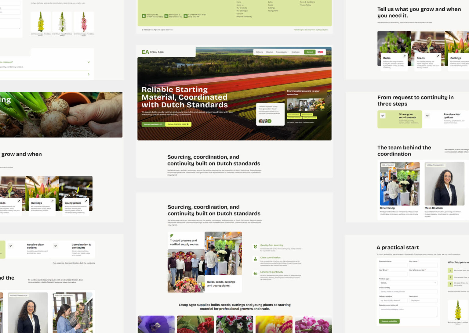 Overzicht van gerealiseerde Ersoy Agro Group-pagina’s met bedrijfsverhaal, producten en contact.