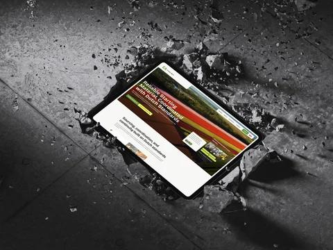 Liggende tablet tussen beton met de Ersoy Agro-homepage en het aanbod voor professionele kwekers.