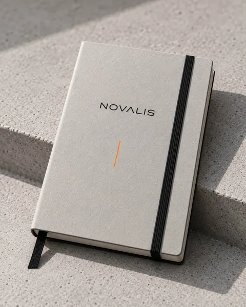 Notitieboek met woordmerk en oranje lijn