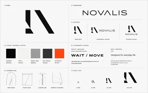 NOVALIS-identiteitsblad: beeldmerk, woordmerk, kleuren, typografie en toepassingen