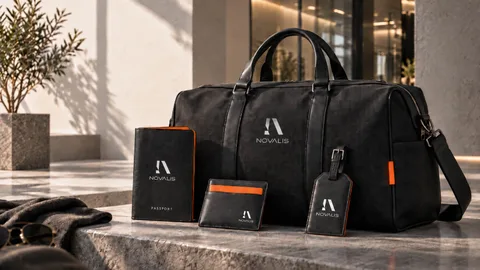 Een familie van reisaccessoires met dezelfde merkdetails