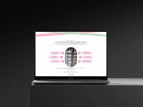 Laptop met de zes voordelen van de Taloor Bakery-dessertautomaten.